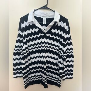 Alfred Dunner Black and White Chevron V-Neck Sweater